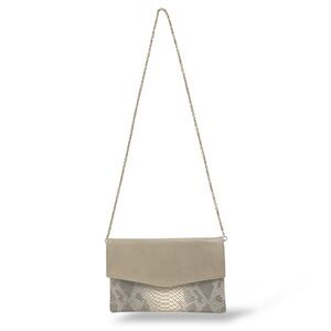 Gray Clutch Faux Snakeskin Removable Gold Chain Strap Convertible Crossbody Bag